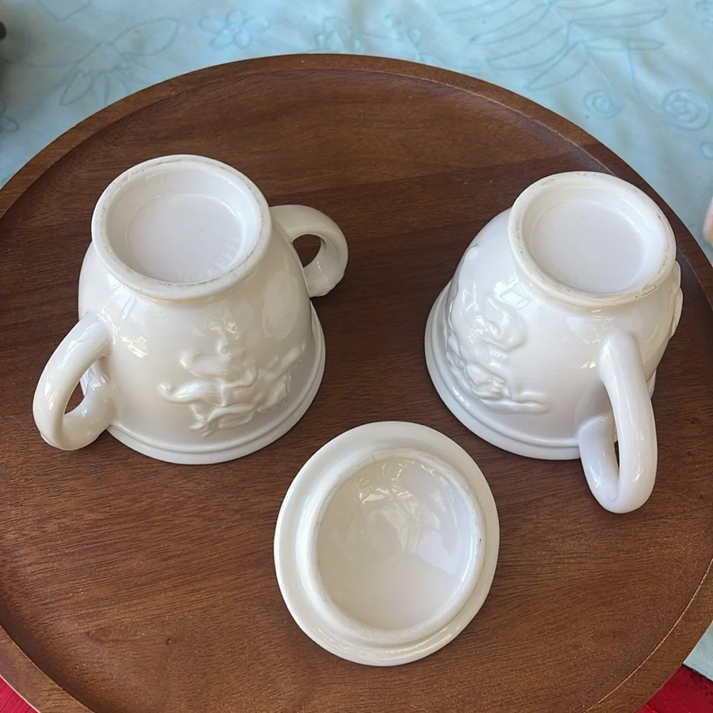 Rare Vintage White Cherub Sugar Bowl and Creamer Set